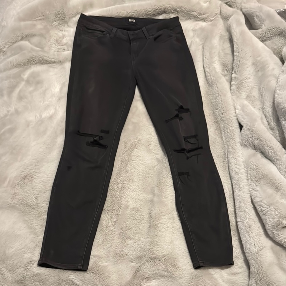 Paige Black Distressed Verdugo Ankle Jeans
